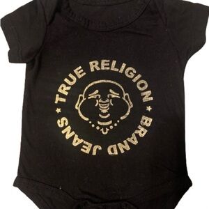 True Religion Black One-Piece with Gold Logo Baby Bodysuit